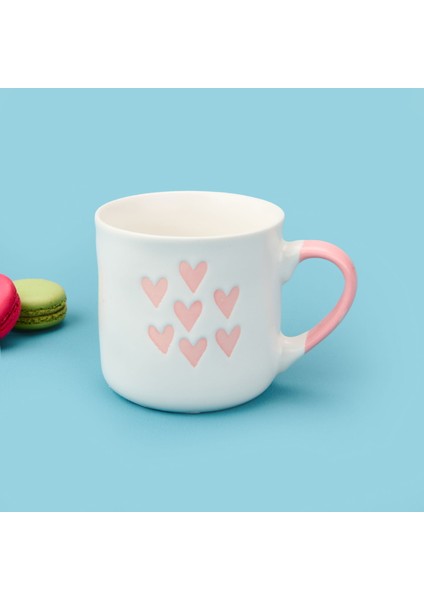 Houseware 7 Kalp Desenli Porselen Kupa - Beyaz / Pembe - 320 ml fiyatları