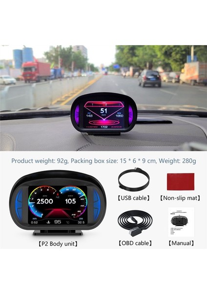 P2 Araç Hud Başlık Ekranı Obd Gps Araç Hızı ve Gradyan Ölçer Su Sıcaklığı ve Yakıt Tüketimi (Yurt Dışından) fiyatları
