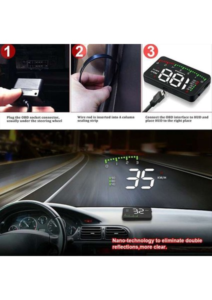 A900 Obd Hud Kafa Araç Araç Uyarı Uyarı Ön Cam Projektör Su Sıcaklık Voltaj Taşometre Rpm Mph (Yurt Dışından) fırsatları