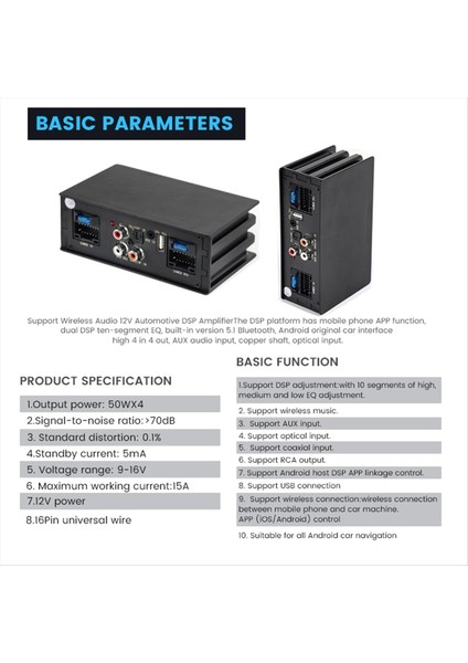 4X50W Araba Dsp Amplifikatör Işlemci Desteği 10 Eq Ses Etkileri Dijital Ses Işlemcileri Ses Güç Amp&#39 Si Takın ve Oynatın (Yurt Dışından) fırsatları