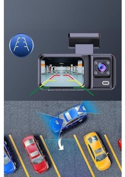 Araç Kamerası - 3 Kameralı Wifi Ön , Iç ve Arka Full Hd Dvr Araç Içi Ekranlı Kamera fırsatları