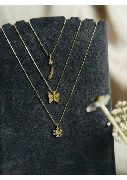 Üçlü Kolye Seti: Kelebek Kolye-Kılıç Kolye -Kar Tanesi Kolye Koleksiyonu modelleri