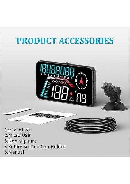 G12 Hud Başlık Ekranı Gps Otomobil Ekranı Hızlı Alarm Sürüş Hızı Evrensel Gösterildiği Gibi (Yurt Dışından) indirimleri
