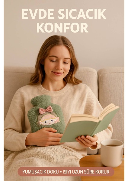 Yeşil Peluş Sıcak Su Torbası – Yumuşak, Güvenli ve Şık Saçlı Kız Model, 1 Litre fiyatları