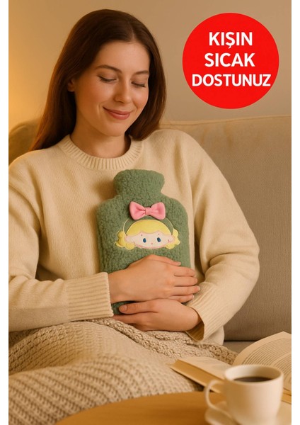 Yeşil Peluş Sıcak Su Torbası – Yumuşak, Güvenli ve Şık Saçlı Kız Model, 1 Litre indirimleri