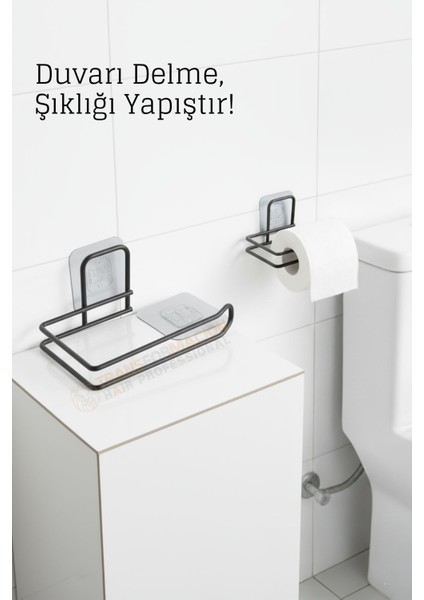 Yapışkanlı Tuvalet Kağıdı Tutucu – Siyah Metal 14 x 7,5 cm 722343