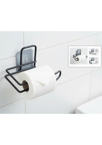 Yapışkanlı Tuvalet Kağıdı Tutucu – Siyah Metal 14 x 7,5 cm 722343
