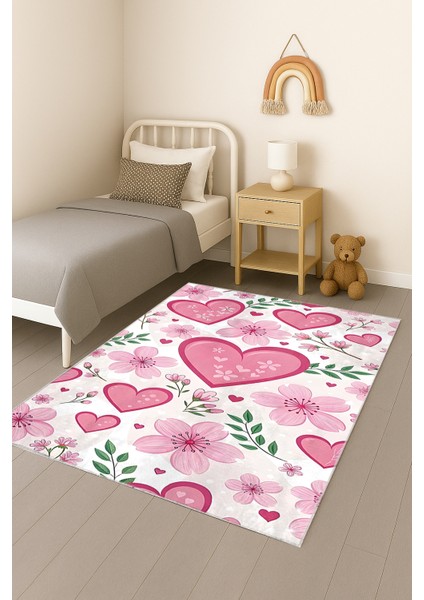 Kalp Bahçesi Çiçekli Kalpli Bambu Çocuk Odası Halısı fiyatları