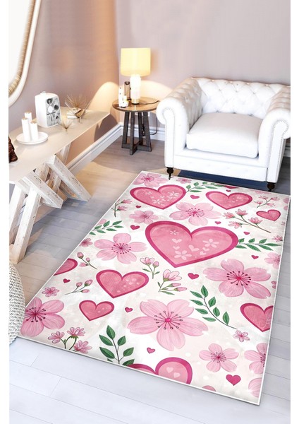 Kalp Bahçesi Çiçekli Kalpli Bambu Çocuk Odası Halısı modelleri