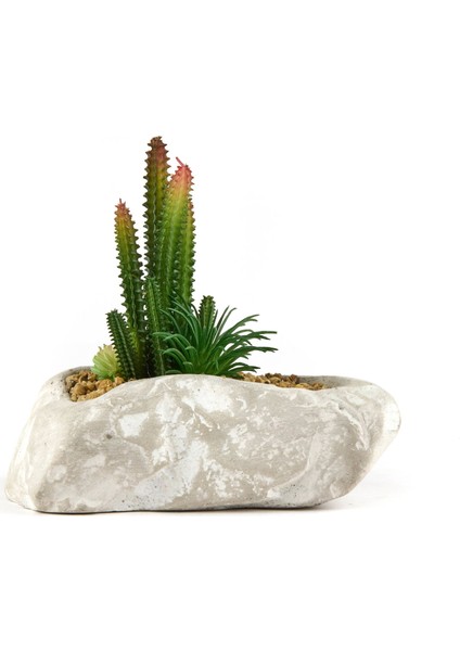 Beton Asimetrik Saksılı Yapay Kaktüs - Gri - 16X6X19 cm fiyatları