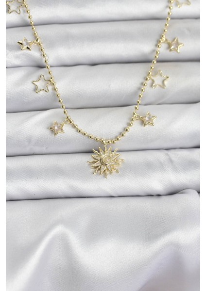 Pirinç Gold Renk Güneş Model Kadın Kolye - TJ-BKO10645