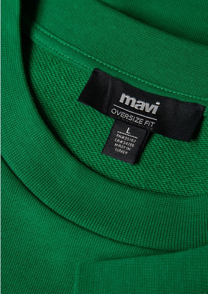 Silikon Logo Baskılı Yeşil Bisiklet Yaka Sweatshirt 0S10415-85916