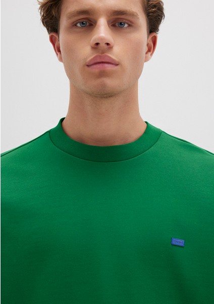 Silikon Logo Baskılı Yeşil Bisiklet Yaka Sweatshirt 0S10415-85916