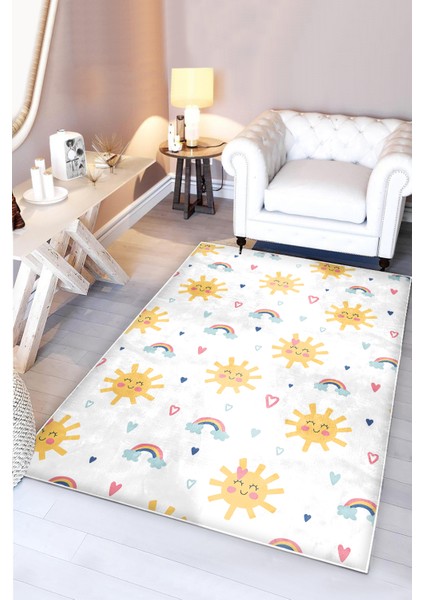 Güneş ve Kalpli Bambu Çocuk Odası Halısı modelleri