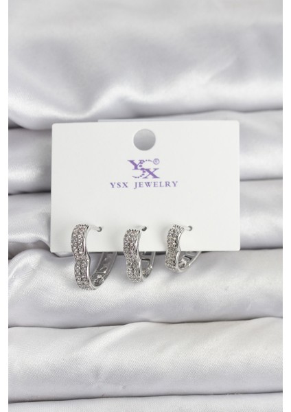 Gümüş Renk Pirinç Zirkon Taşlı Kalpli Kadın Küpe - TJ-BKP11345