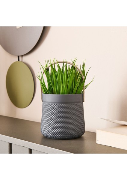 Dekor Kulplu Saksılı Yapay Çiçek - Renkli - 15X9 cm