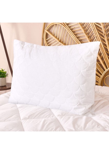 Soft Dalga Kapitoneli Yastık Alezi - Beyaz - 50X70 cm