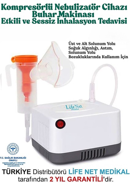 Kompresörlü Nebulizatör Cihazı Inhalatör – Buhar Makinası Inhalasyon Tedavisi WNE211