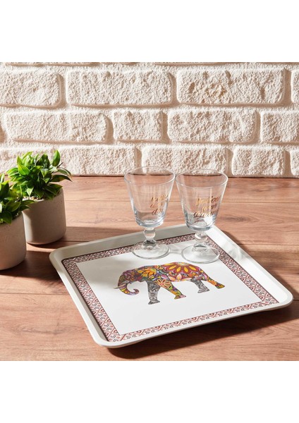 Home Fil Desenli Alaçatı Kare Tepsi - 32,5X32,5 cm