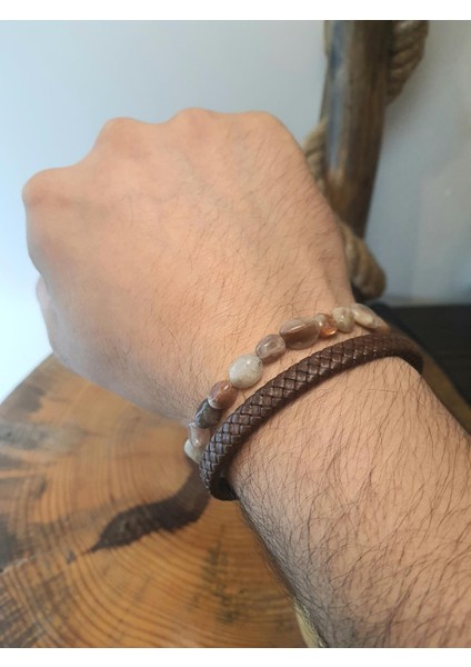 JTAW25BLK1618 Hakiki Deri Mıknatıs Kapama Güneş Taşı ve Hematit Doğaltaş A.kahve Garantili Hediye Kutulu Janti Bileklik fiyatları