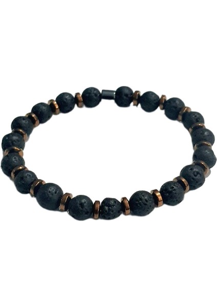 JTAW25BLK1650 8 mm Lav ve Hematit Doğaltaş Esnek Siyah Garantili Janti Bileklik