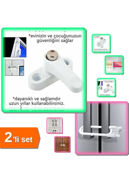Çekmece Sürgülü Güvenlik Kilidi + Pvc Kapı - Pencere Emniyet Kilidi Çelik - 2li Set LK9R3P