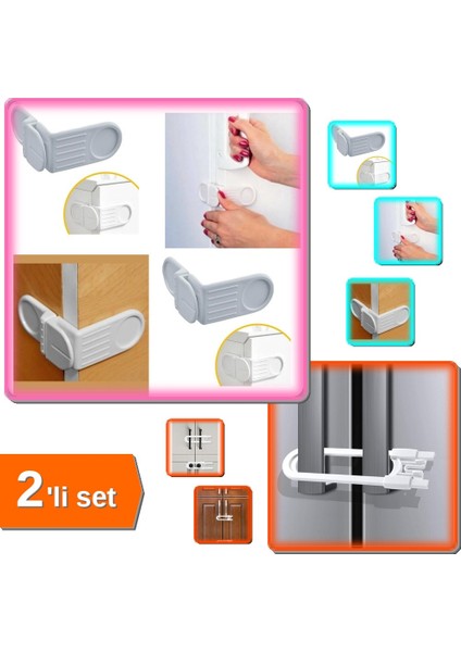 Bebek Güvenlik Kilidi - Köşekapakkilidi + Çocuk Koruma Kilidi - Dolap Çekmece Kilidi - 2li Set IFN7N