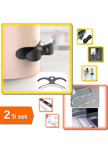 4 Adet Kablo Sarma Aparatı - Airfry + 20 Adet Kablo Sabitleyici Klipsler - 2li Set NR43V2