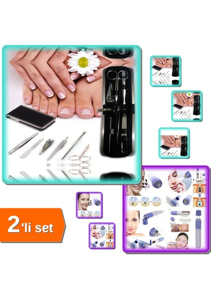 6 Parça Manikür Seti + Siyah Nokta Temizleme Cihazı - Yüz Temizleme - 2li Set A3B2C1
