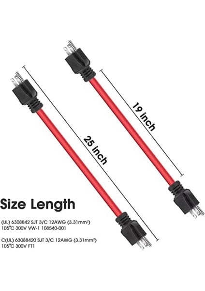 Uçlu Erkek - Erkek Uzatma Kablosu, Jeneratör Adaptör Kablosu Nema 5-15P Transfer Anahtarı Için, 12AWG 125V (2ft) Abd Fişi (Yurt Dışından) fiyatları