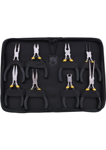 8 Parça Mini Pense Seti, Uzun Burunlu, Dişli, Düz Çeneli, Yuvarlak Eğri Iğneli, Çapraz Burunlu, Tel Ucu Kesici, Siyah Saplı ve Koruyucu Kılıflı Hat Ustası Pense (Yurt Dışından)