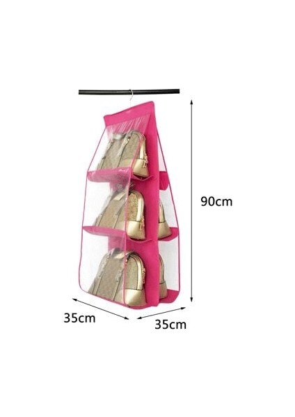 6 Gözlü Pratik Dolap Içi Çanta Askılığı/organizer (Pembe)