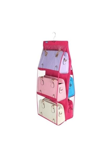 6 Gözlü Pratik Dolap Içi Çanta Askılığı/organizer (Pembe) modelleri