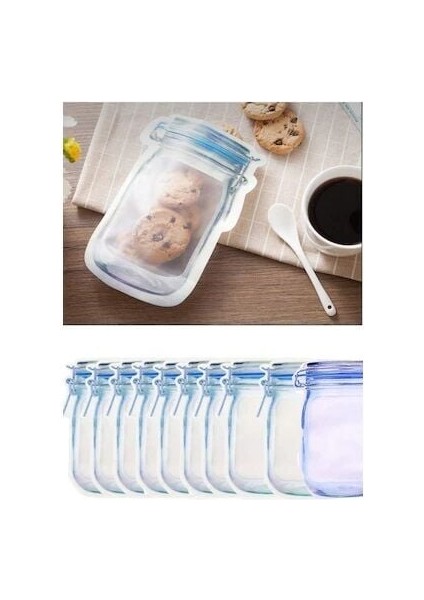 Kavanoz Görünümlü Kilitli Saklama Poşeti 620 ml (1 Adet ) modelleri