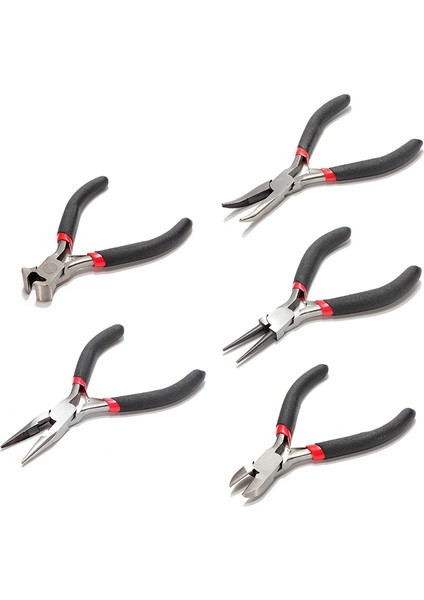 5 Adet Mücevher Mini Pense Alet Seti Kesici Zincir Yuvarlak Eğik Burun Boncuk Yapımı (Yurt Dışından)