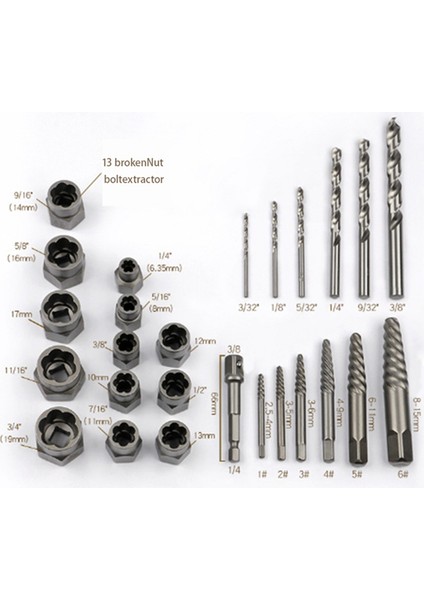 Vida ve Cıvata Çıkarma Seti Altıgen Adaptörlü Matkap Ucu, Kırık Somun Çıkarma Seti, Soyulmuş Vida Çıkarma Seti (Yurt Dışından) modelleri