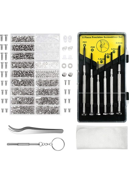 Gözlük Tamir Seti, 1000 Adet Gözlük Vidası ve Gözlük, Saat ve Gözlük Tamiri Için 6 Adet Tornavida (Yurt Dışından)