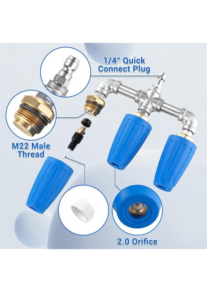 Üçlü Turbo Nozullu Basınçlı Yıkama Makinesi, 1/4 Inç Hızlı Bağlantılı 360° Dönebilen Turbo Nozul, 2.0 Delik, 4000 Psı (Yurt Dışından) indirimleri