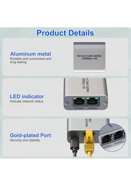 Ethernet Ayırıcı 1 Ila 2 Yüksek Hızlı Gigabit Ethernet Anahtarı 2 Port Internet RJ45 Lan Ayırıcı Cat5/5e/6/7/8 Kablo Için (Yurt Dışından) fırsatları