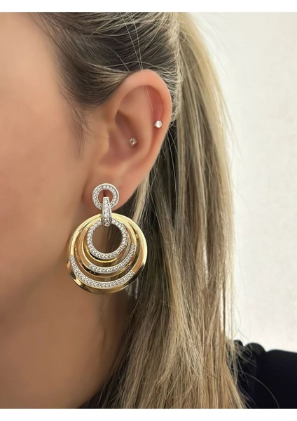 Zirkon Taşlı Gold Renkli Küpe