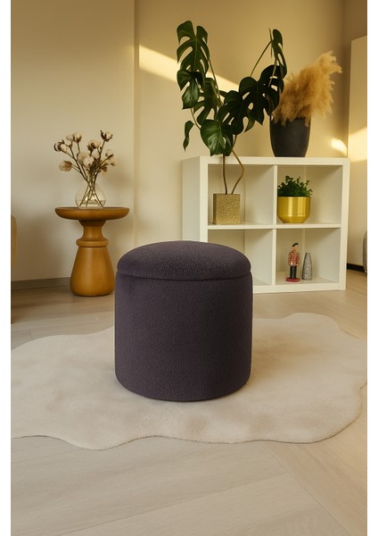 Pufo Dekoratif rahat ve konforlu puf - gri renkli - sandıklı - yuvarlak puf - çok amaçlı kullanım - modern bench fiyatları