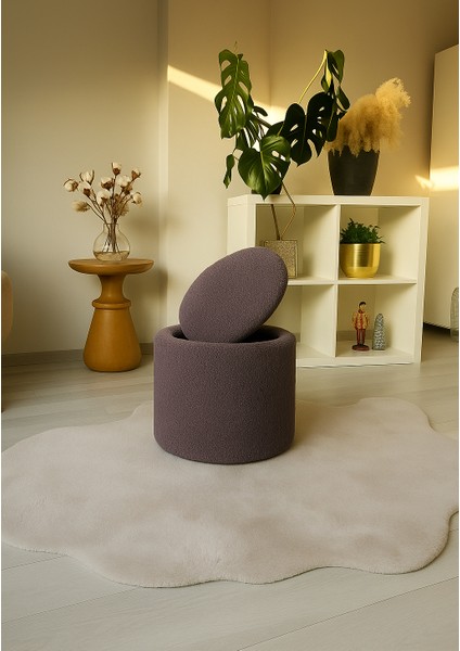 Pufo Dekoratif rahat ve konforlu puf - gri renkli - sandıklı - yuvarlak puf - çok amaçlı kullanım - modern bench fırsatları