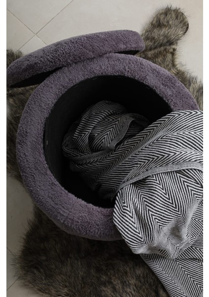 Pufo Dekoratif rahat ve konforlu puf - gri renkli - sandıklı - yuvarlak puf - çok amaçlı kullanım - modern bench indirimleri