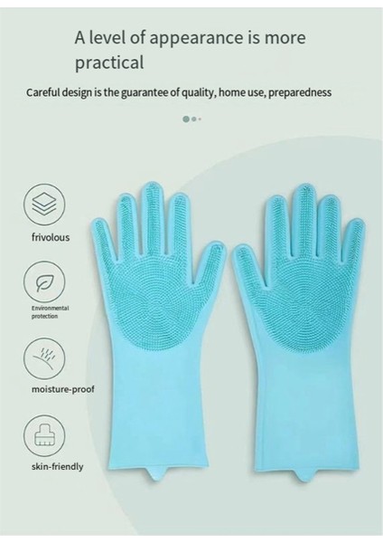 10 Adet Yıkama Temizleme Eldiveni Dışbükey Uçlu Eldiven Mavi (Yurt Dışından)