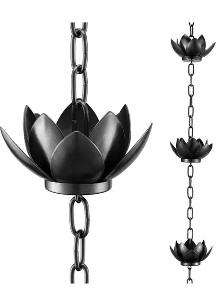 Yağmur Zinciri Seti, Adaptörlü Oluklar Için 4 Ft Bakır Kaplamalı Yağmur Zinciri, Oluk Iniş Borusunu Değiştirmek Için Lotus Yağmur Zinciri Kapları (Yurt Dışından)