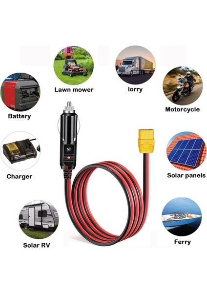 Çakmak Şarj Kablosu XT90 Dişi Konnektörlü Araç Sigara Çakmağı Erkek Fişi Güneş Jeneratörü Güç Istasyonu Için 14AWG 12V (Yurt Dışından) fiyatları