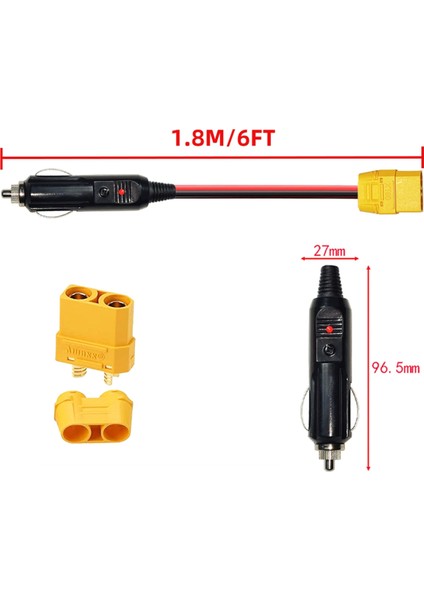 Çakmak Şarj Kablosu XT90 Dişi Konnektörlü Araç Sigara Çakmağı Erkek Fişi Güneş Jeneratörü Güç Istasyonu Için 14AWG 12V (Yurt Dışından) fırsatları