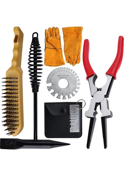 Parça Kaynak Cürufu Temizleme Aleti Seti Mıg Kaynak Pense Seti Metal Plaka Kalınlık Ölçer Kaynak Eldiveni Tel Ölçer (Yurt Dışından)