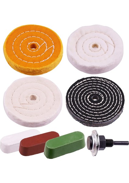 Tezgah Taşlama Makinesi Için 3 Adet Parlatma Bileşeni ve 1/4 Inç Matkap Sapı ile 8 Adet 4 Inç Parlatma Tekerleği Pedli Kot Tekerlekleri (Yurt Dışından)
