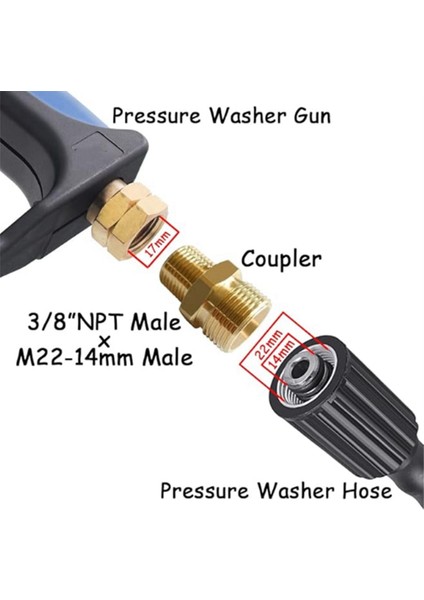 Adet Pirinç Yüksek Basınçlı Yıkayıcı Adaptörü, M22-14MM Dış Dişli x 3/8 Inç Npt Dış Dişli (Yurt Dışından) modelleri